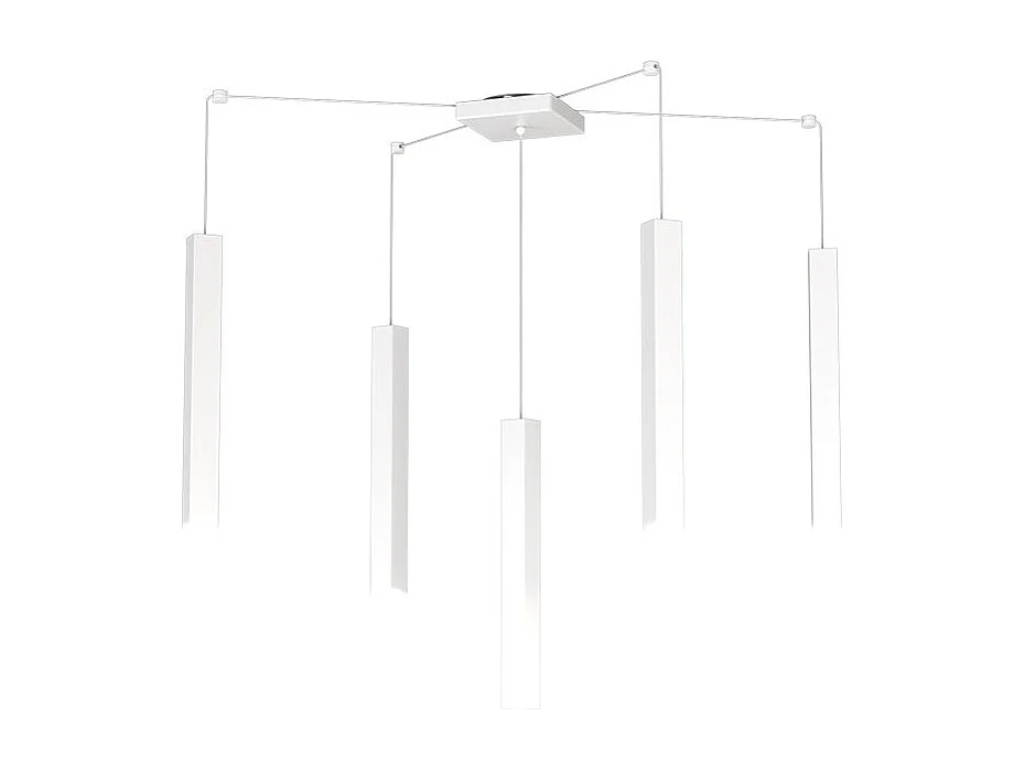 Square Tube Sospensione 5 Luci Bianco Cavo Cm.250 Con Base