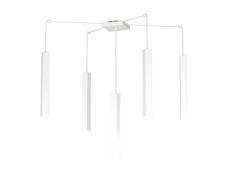 Square Tube Sospensione 5 Luci Bianco Cavo Cm.250 Con Base