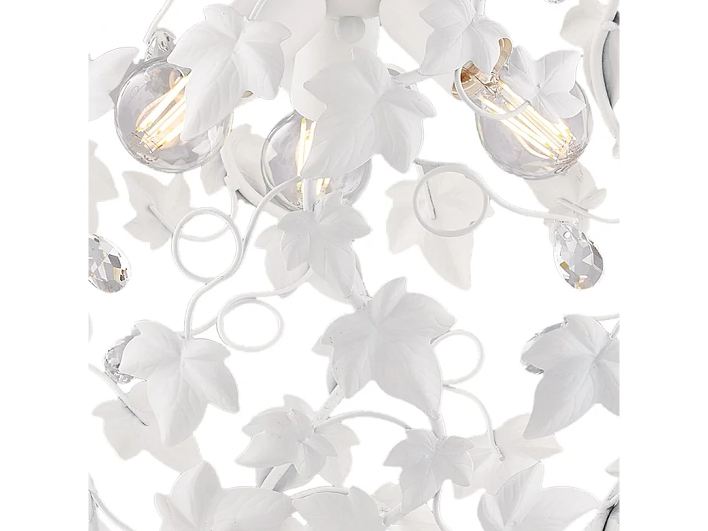Edera Lustre en fer laqué blanc décoration shabby chic et strass cristal 3 lumières 105 d.50 BL50-3-BCO