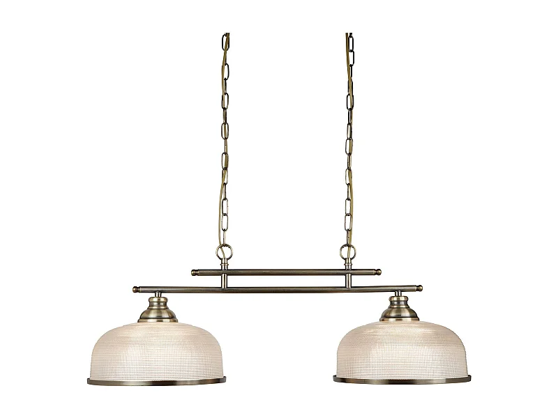 Searchlicht Bistro - 2 licht Ceiling Pendant Bar Weiß, Antik Messing mit Glasschirmen, E27