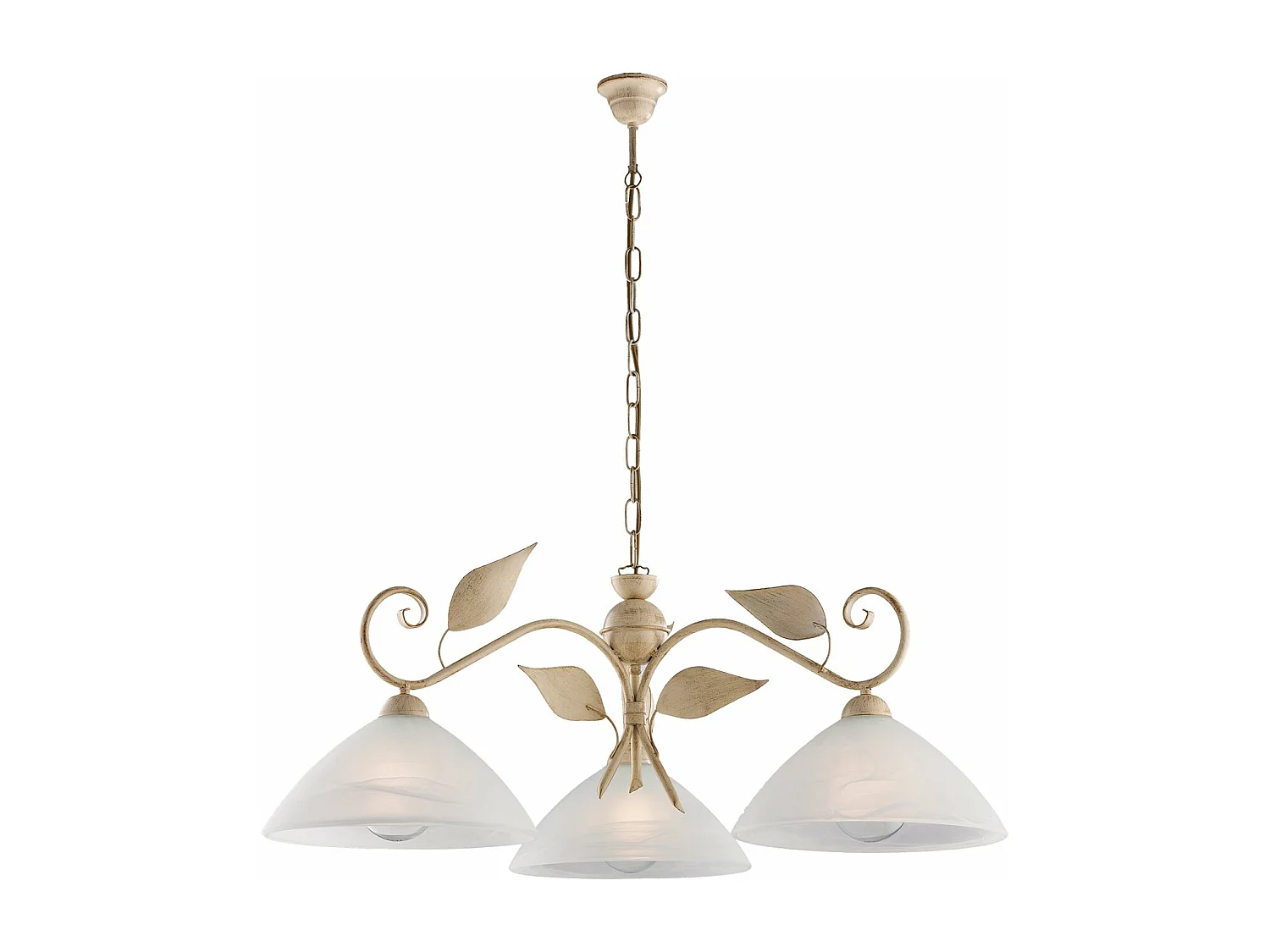 Lustre Esse fer ivoire, déco or antique, verre albâtre d.30, 3 lumières 96x79 cm, idéal pour espaces classiques