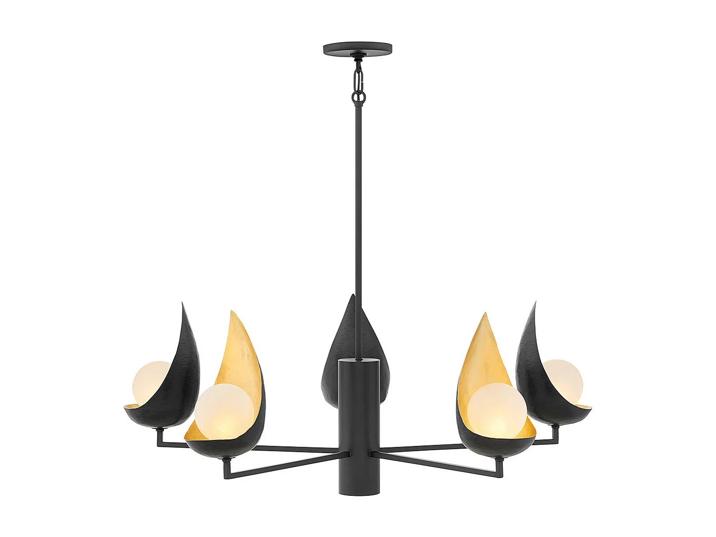 Lampadario Contemporaneo Ren Acciaio Nero Opaco Oro 5 Luci G9 3 Led