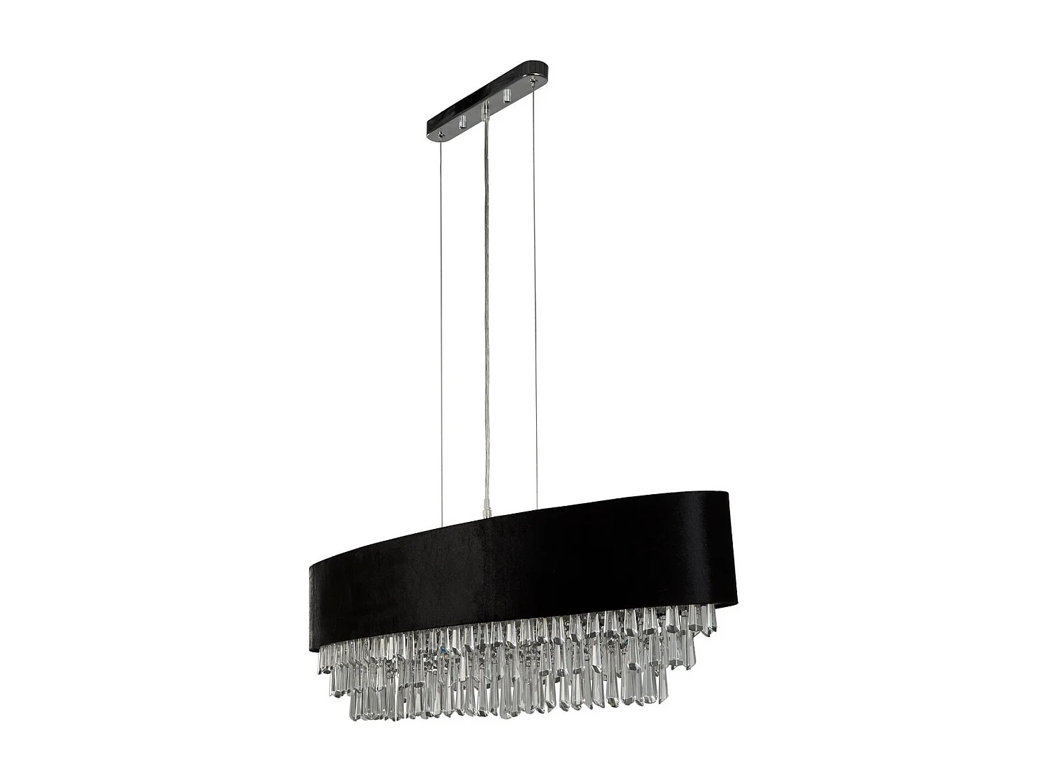 Searchlight Glamour Lampadario ovale a 8 luci in velluto nero, cristallo trasparente