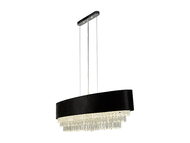Searchlight Glamour Lampadario ovale a 8 luci in velluto nero, cristallo trasparente