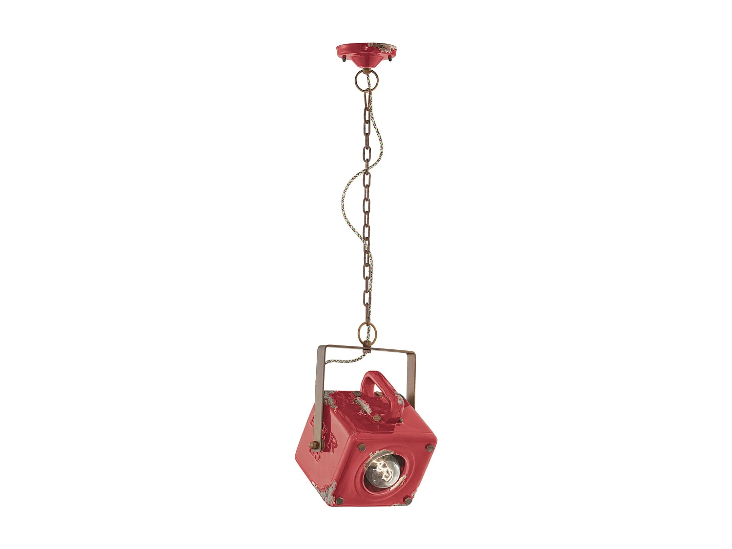 Lampadario Vintage Industrial Ferro E Ceramica Rosso 1 Luce E27