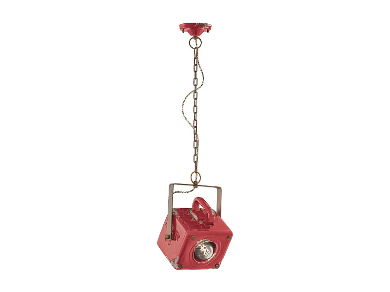 Lampadario Vintage Industrial Ferro E Ceramica Rosso 1 Luce E27