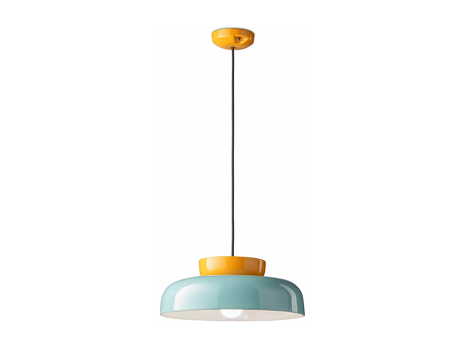 Sospensione Vintage Decò Maracana Ceramica-Vetro Tuchese-Giallo 1 Luce E27