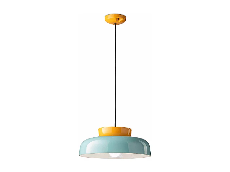 Sospensione Vintage Decò Maracana Ceramica-Vetro Tuchese-Giallo 1 Luce E27
