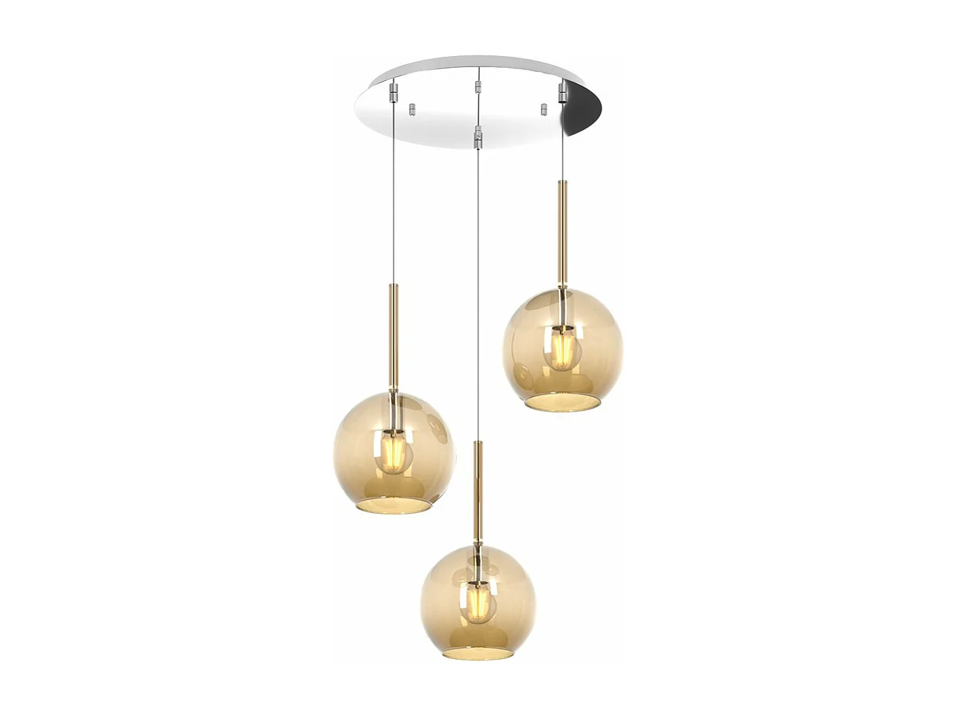 Sosp. Cromo Tonda 3 Luci Vetri Tutti Medio Ambra