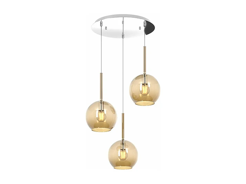 Sosp. Cromo Tonda 3 Luci Vetri Tutti Medio Ambra