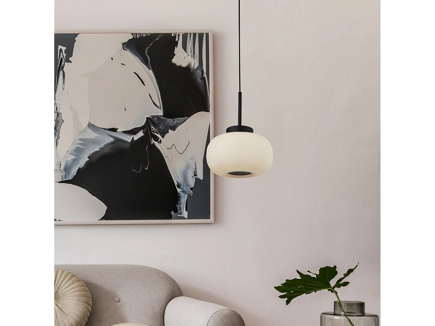 Suchscheinwerfer Lumina 1 Licht Deckenanhänger mit gefrostetem geripptem Glas