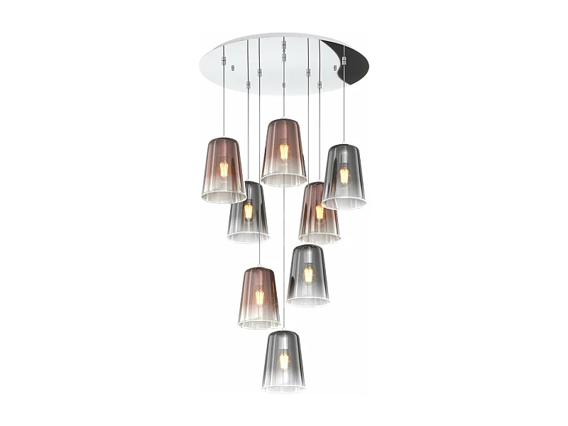 Sospensione Contemp. Rosone Tondo Shaded Metallo Cromo Vetro Rame E Cromo 8 Luci