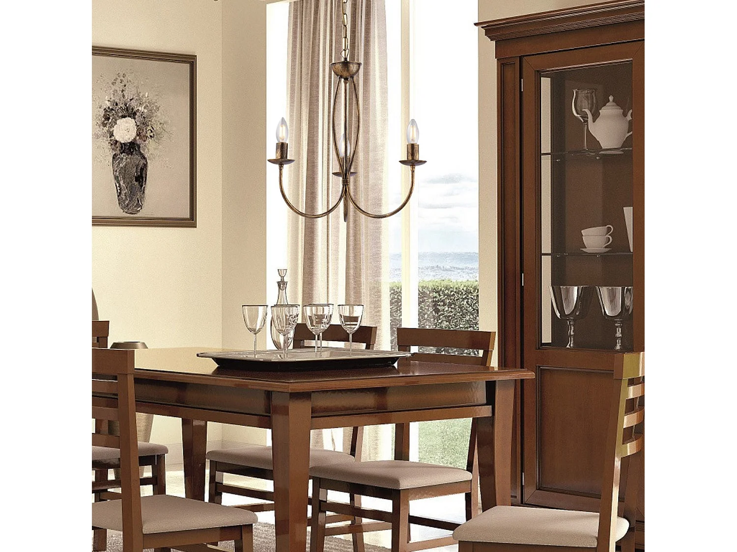 Botte - Lustre em ferro lacado castanho com decoração. ouro antigo 3 luzes 110 - Ø45 - BL147-3-BR