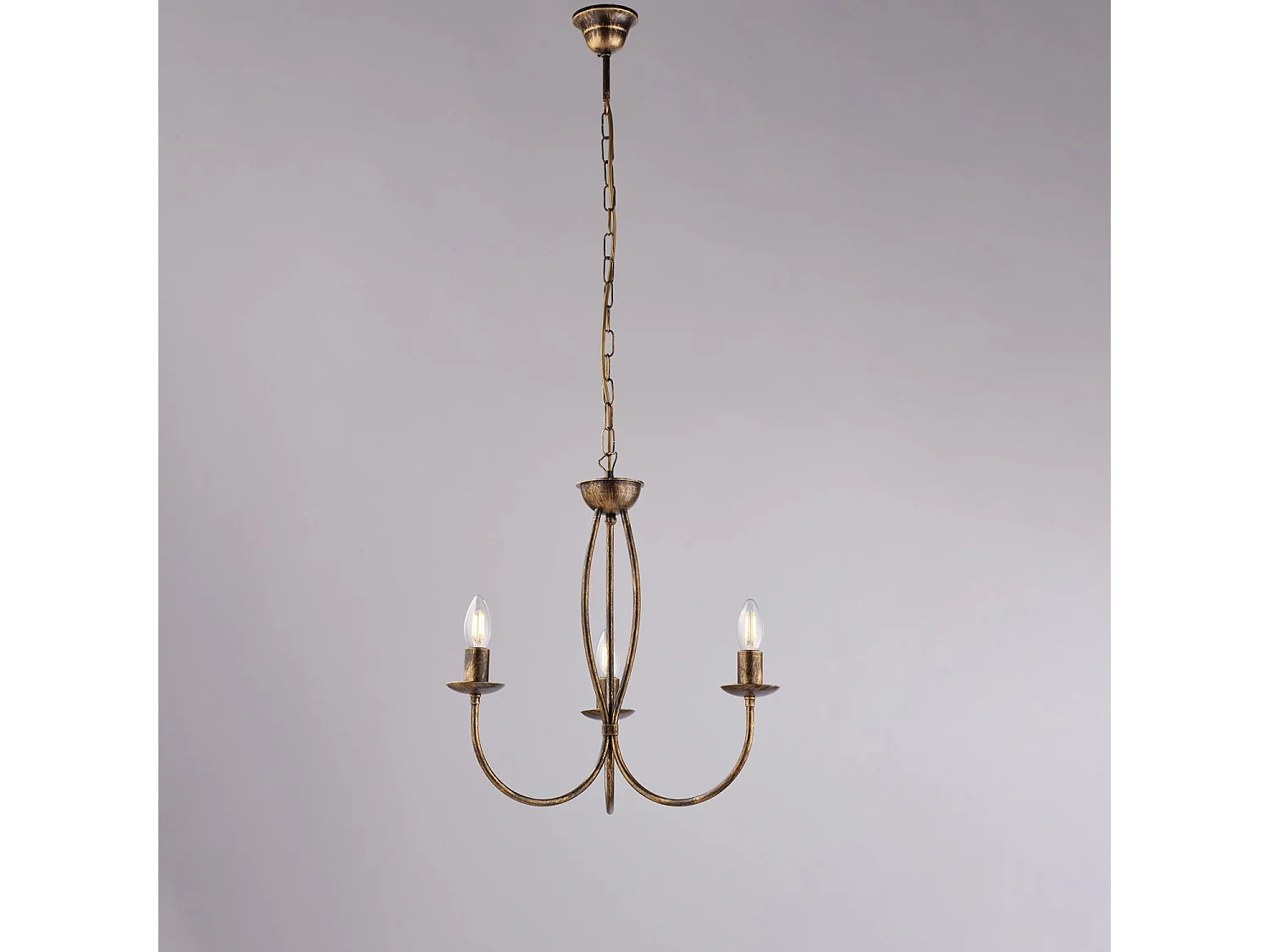 Botte Lustre en fer laqué marron décor or vieilli 3 lumières 110 d.45 BL147-3-BR