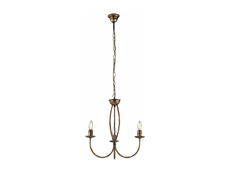 Botte Lustre en fer laqué marron décor or vieilli 3 lumières 110 d.45 BL147-3-BR