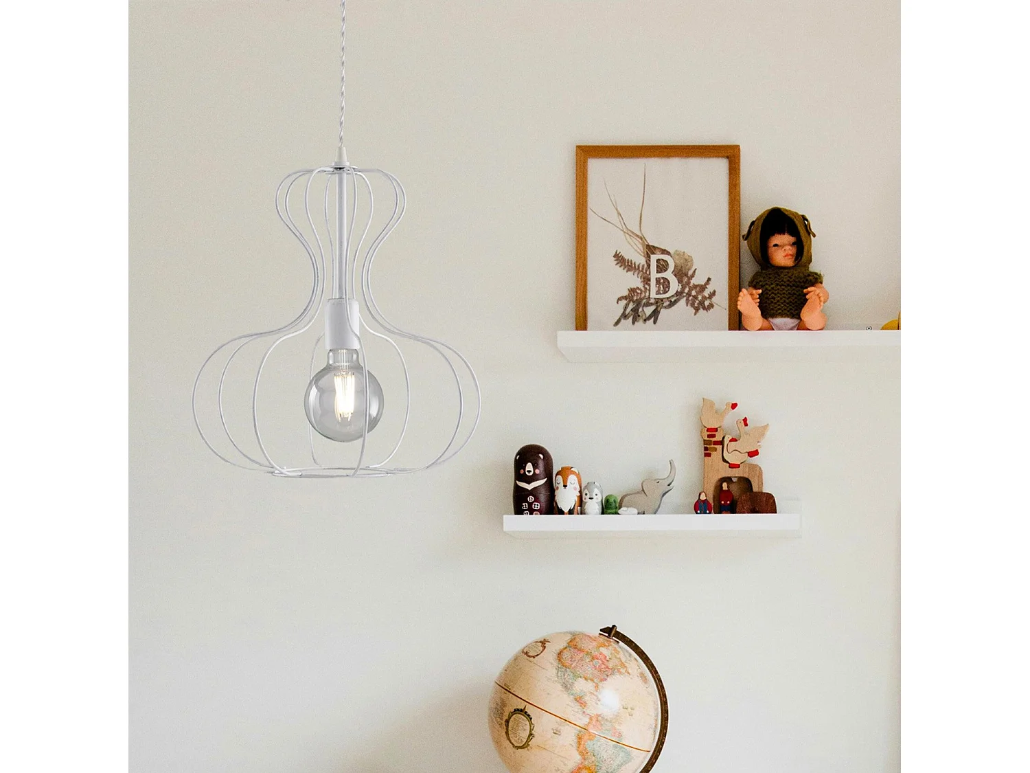 Sospensione Industrial Titty 1 Luce Ferro Laccato Bianco E Argento