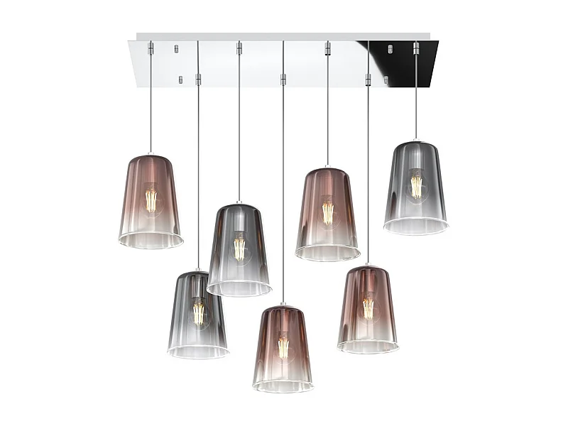 Sospensione Cromo Rettangolare 7 Luci (4 Ra + 3 Cr)