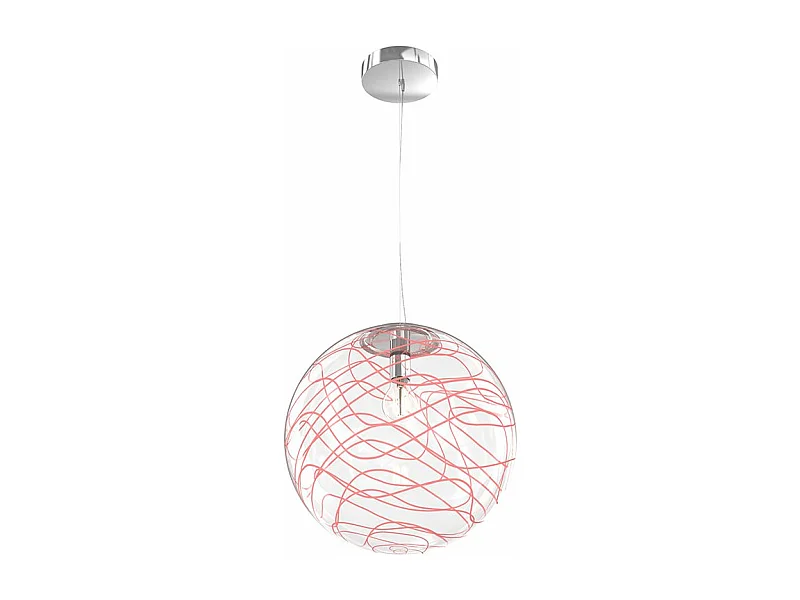 Sospensione Contemporanea Moon Metallo Cromo Vetro Rosso 1 Luce E27 D.30Cm
