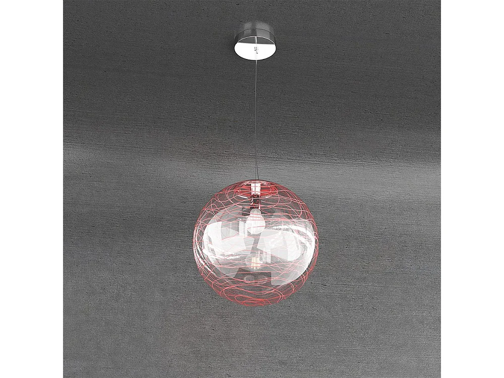 Sospensione Contemporanea Moon Metallo Cromo Vetro Rosso 1 Luce E27 D.30Cm