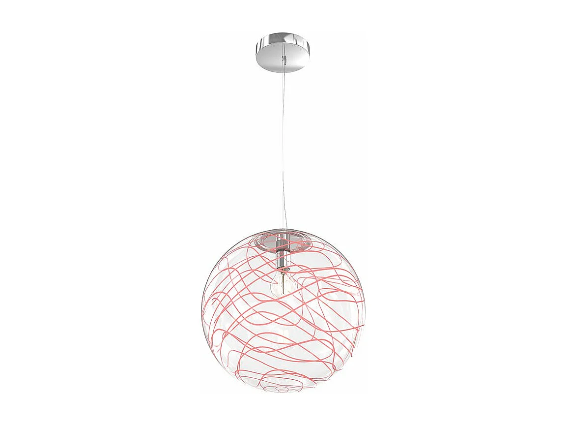 Sospensione Contemporanea Moon Metallo Cromo Vetro Rosso 1 Luce E27 D.30Cm