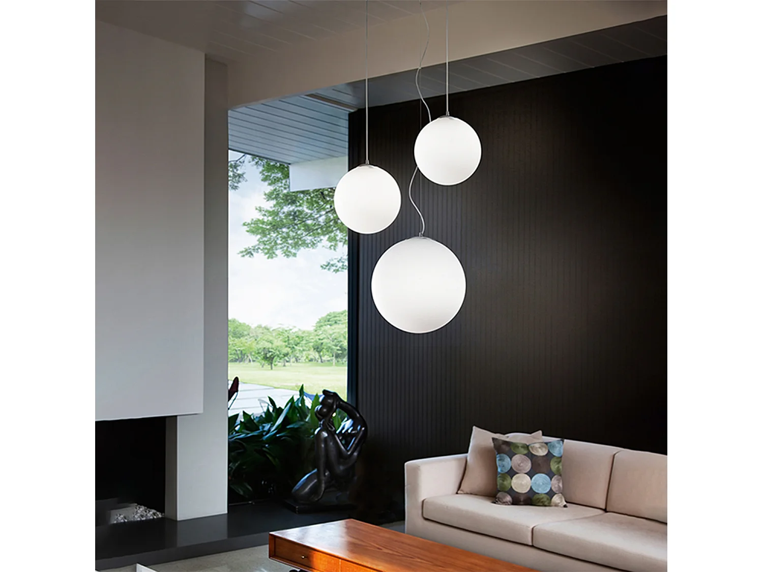 Hvid glaspendellampe, 2xE27 fatning, maksimal effekt 60W, diameter 40 cm, justerbar højde, moderne og elegant design - Perenz