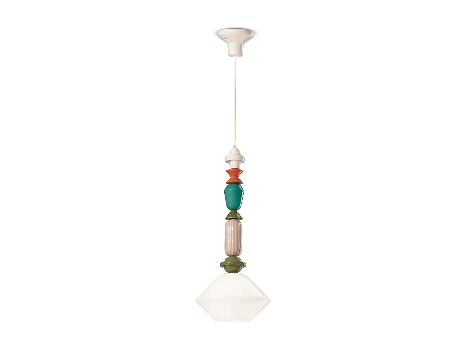 Sospensione Media Vintage Decò Lariat Ceramica Bianco Latte 1 Luce E27