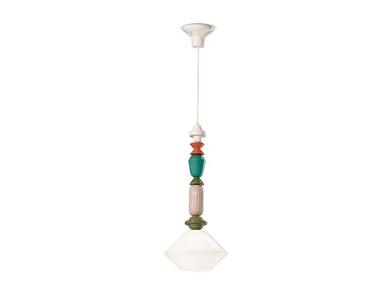 Sospensione Media Vintage Decò Lariat Ceramica Bianco Latte 1 Luce E27