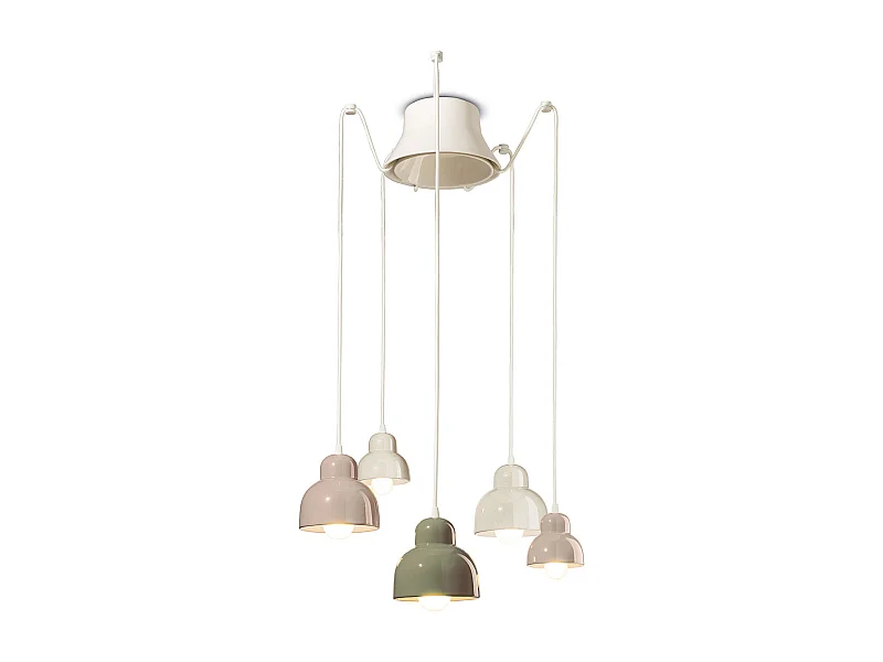 Lampadario Mix Vintage Decò Berimbau Ceramica 3 Luci E27