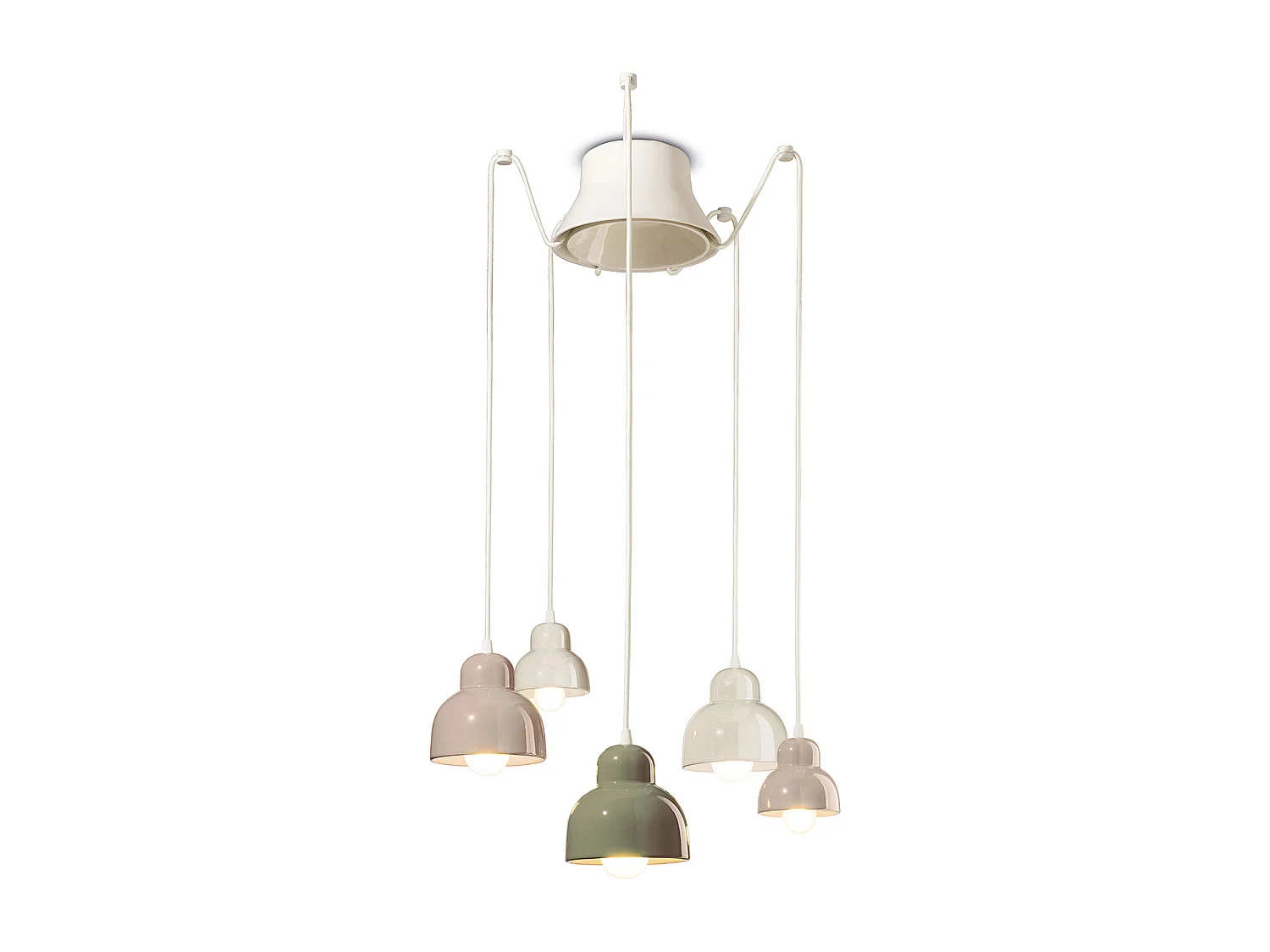 Lampadario Mix Vintage Decò Berimbau Ceramica 3 Luci E27