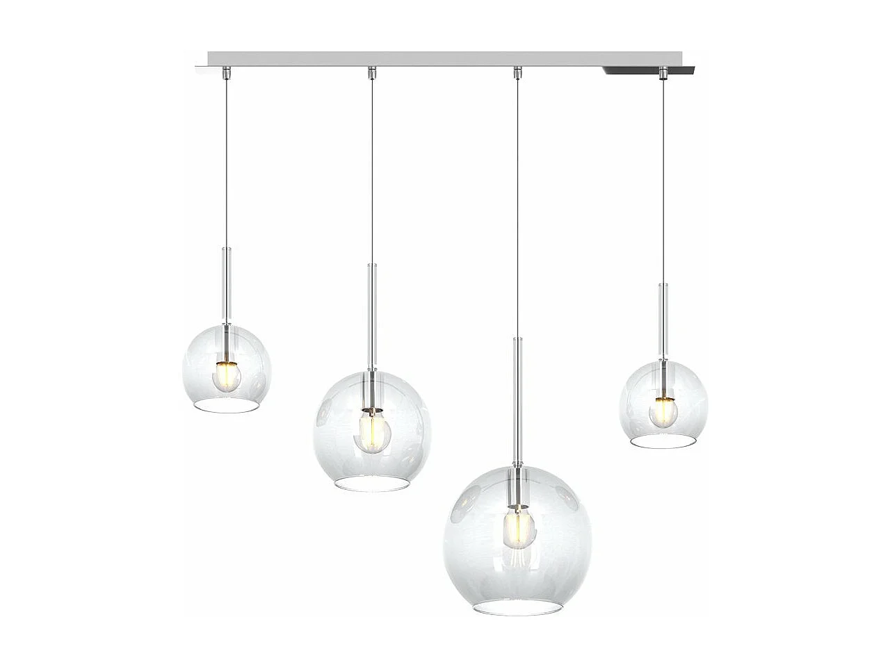 Sosp. Cromo Rettangolare 4 Luci Vetri (1 Grande+1 Medio+2 Piccolo) Tutti Trasparenti