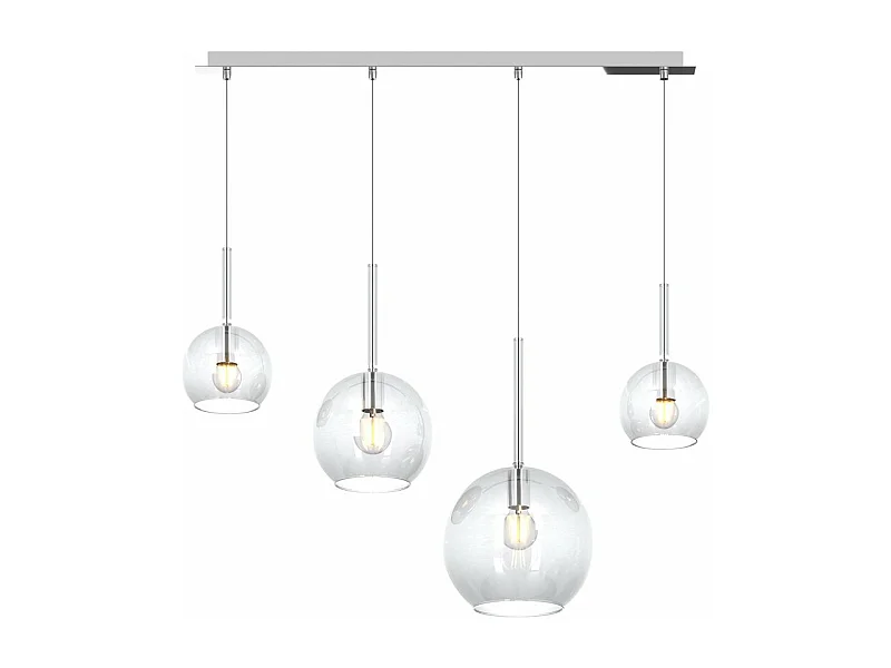 Sosp. Cromo Rettangolare 4 Luci Vetri (1 Grande+1 Medio+2 Piccolo) Tutti Trasparenti