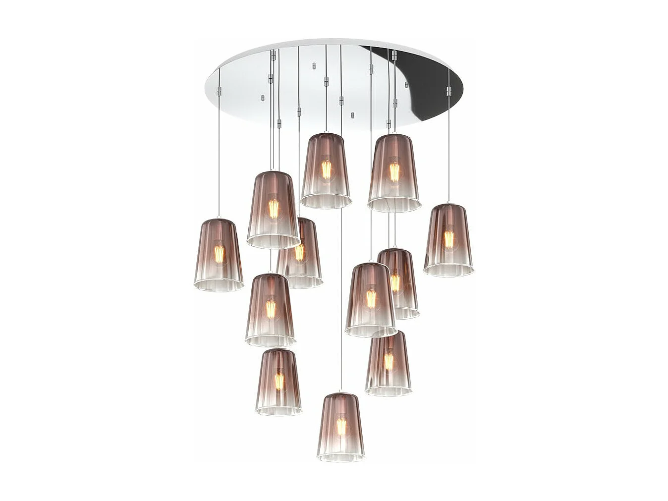 Sospensione Contemp. Rosone Tondo Shaded Metallo Cromo Vetro Rame 12 Luci E27