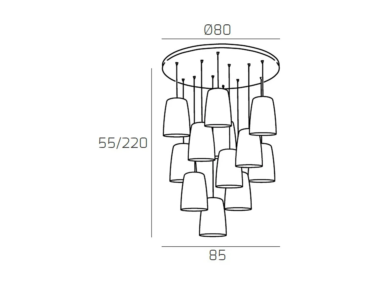 Sospensione Contemp. Rosone Tondo Shaded Metallo Cromo Vetro Rame 12 Luci E27