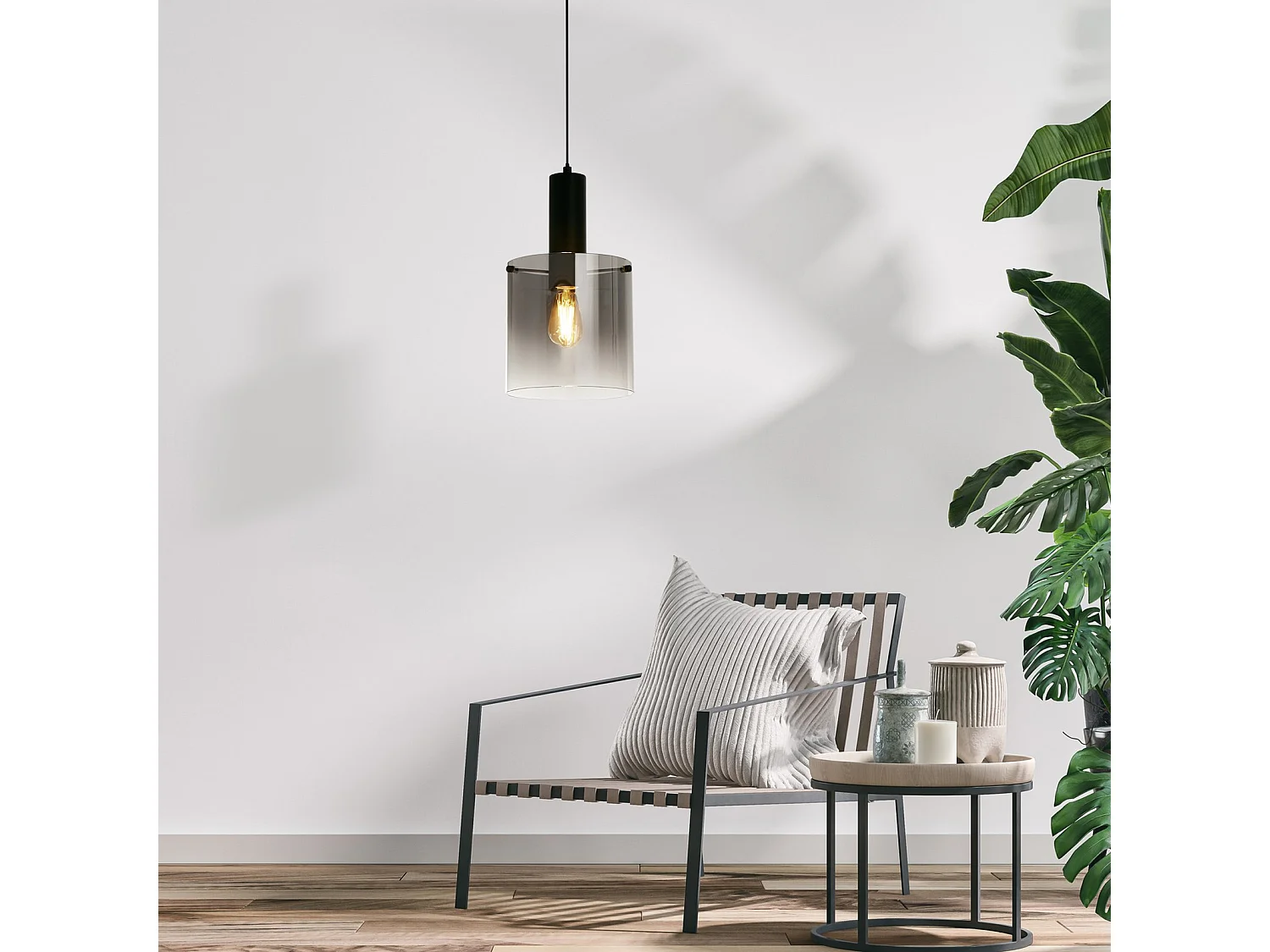 Sospensione Contemporanea Svezia Acciaio Nero Vetro 1 Luce E27