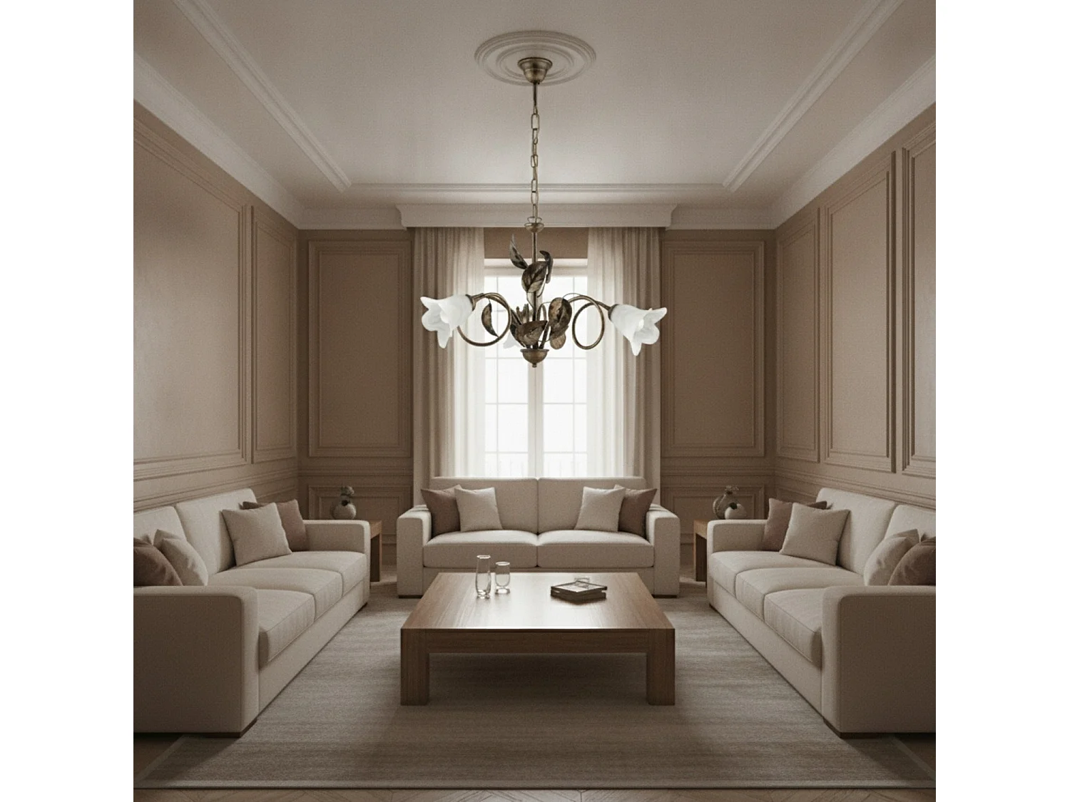 Lampadario Arte Povera Limone 3 Luci Marrone e Bianco LuceArt Classic