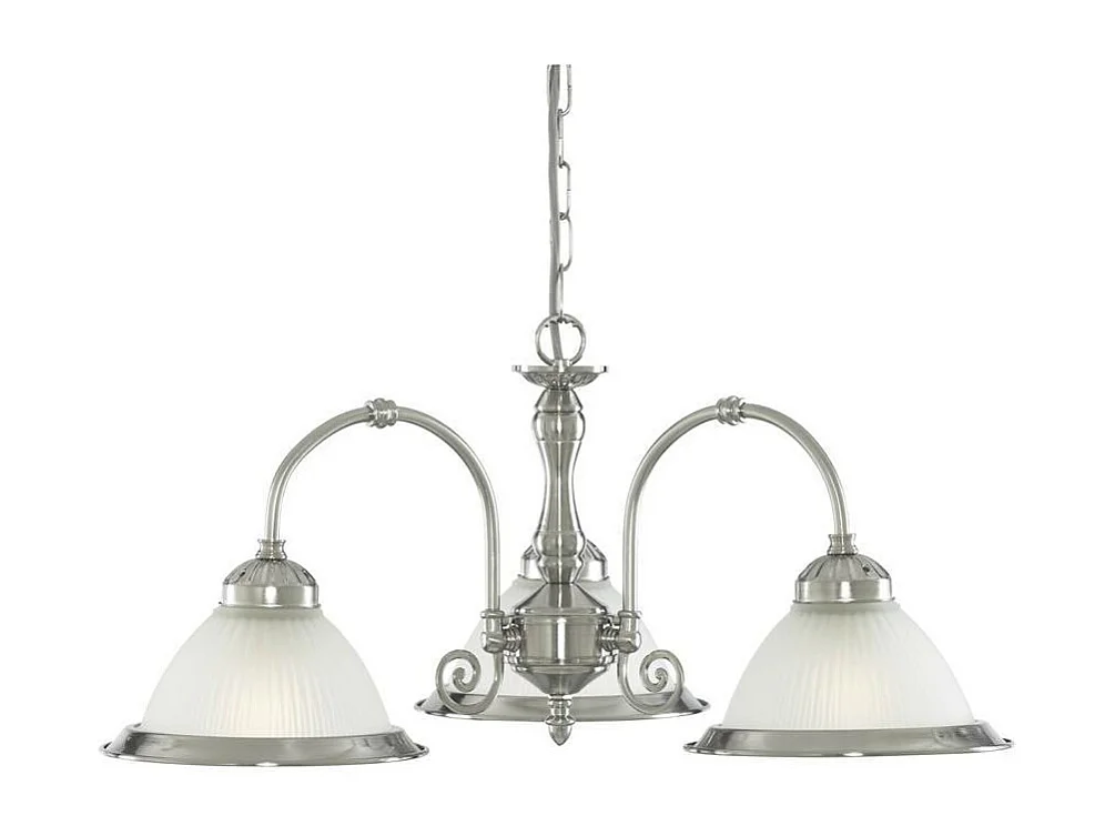 Searchlight American Diner Pendentif de plafond à bras multiples à 3 ampoules, argent satiné, verre nervuré acide, E27