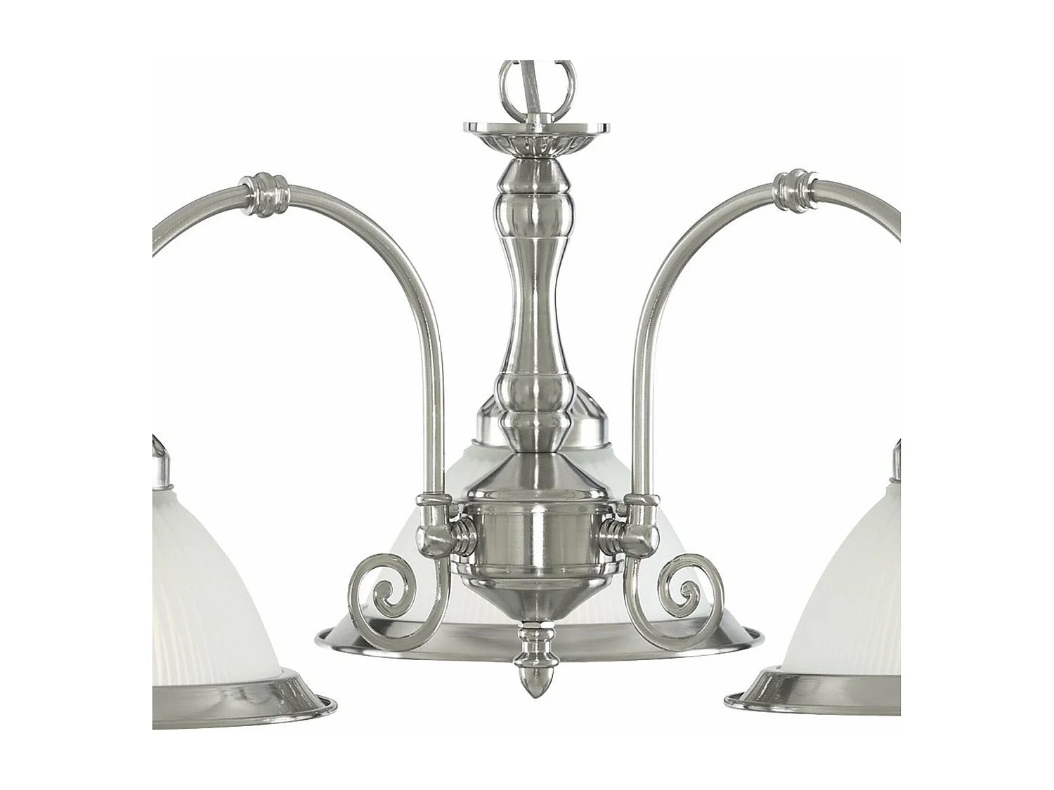 Searchlight American Diner Pendentif de plafond à bras multiples à 3 ampoules, argent satiné, verre nervuré acide, E27