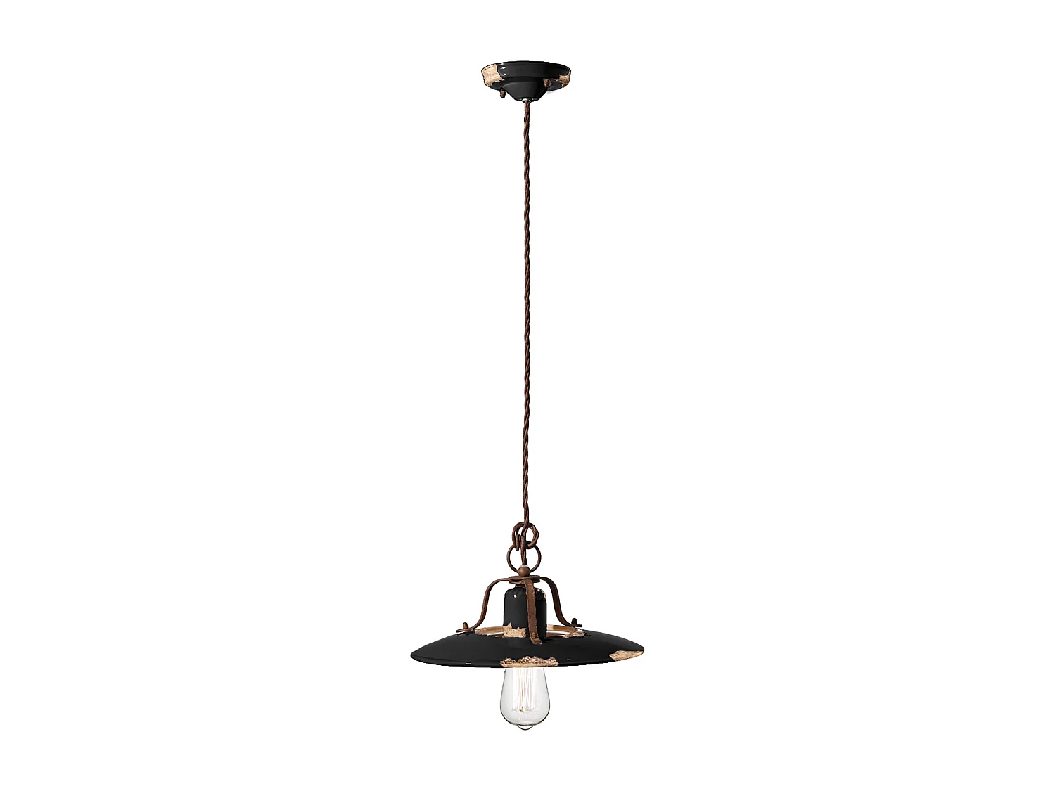 Lampadario Vintage Country Ferro E Ceramica Nero 1 Luce E27 30Cm