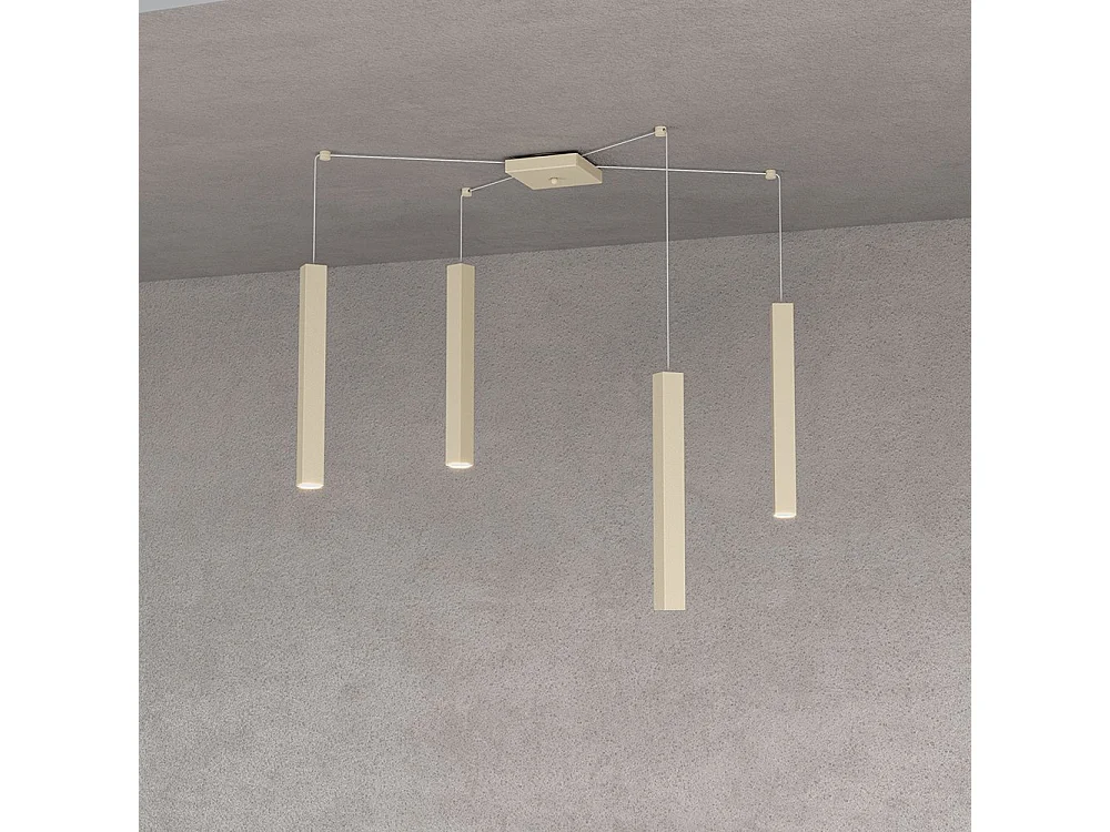 Square Tube Sospensione 4 Luci Sabbia Cavo Cm.250 Con Base