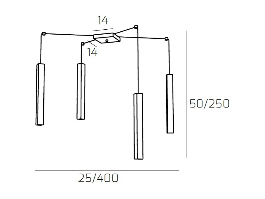 Square Tube Sospensione 4 Luci Sabbia Cavo Cm.250 Con Base
