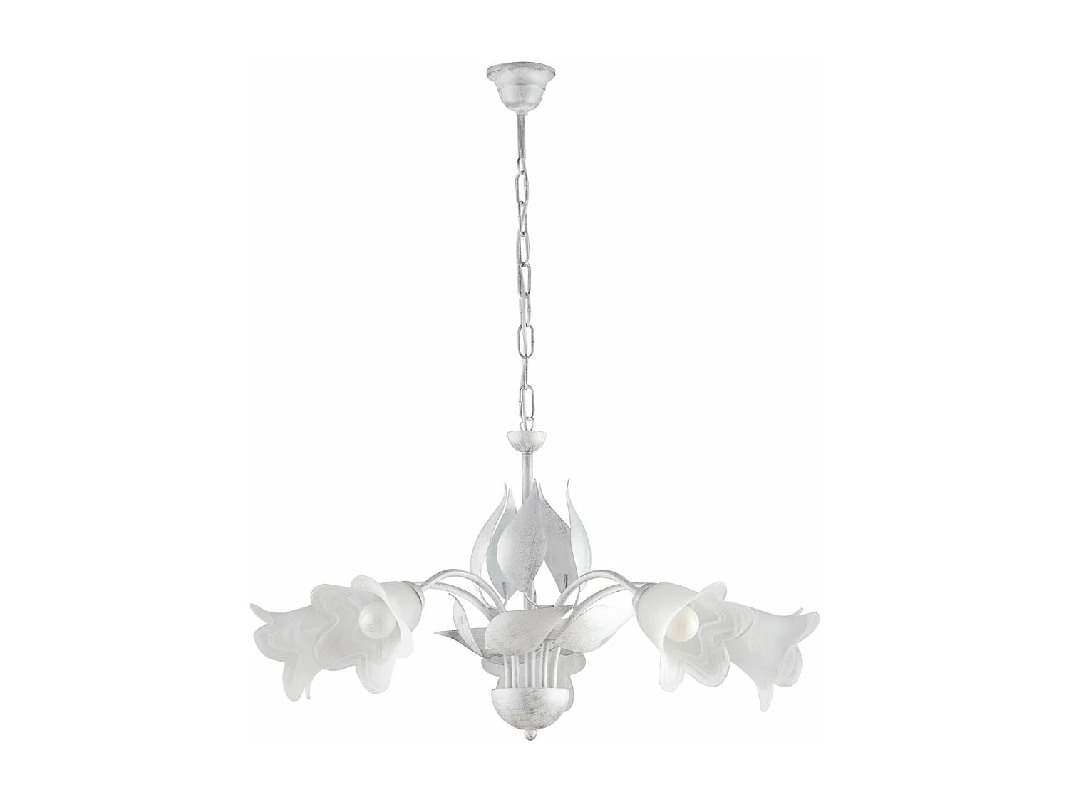 Lampadario 5 luci Olga Bianco Argento Ferro Battuto e Vetro BeLight