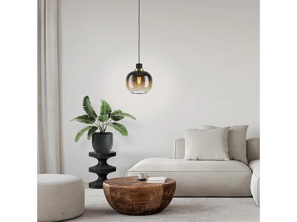 Lampadario Contemporaneo Oilella 1 Luce Acciaio Nero E Ottonediffusore Marrone