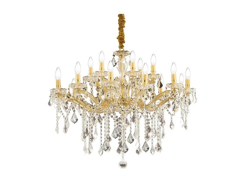 Ideal Lux Florian - Lampadario in cristallo a 18 luci con finitura dorata, attacco E14