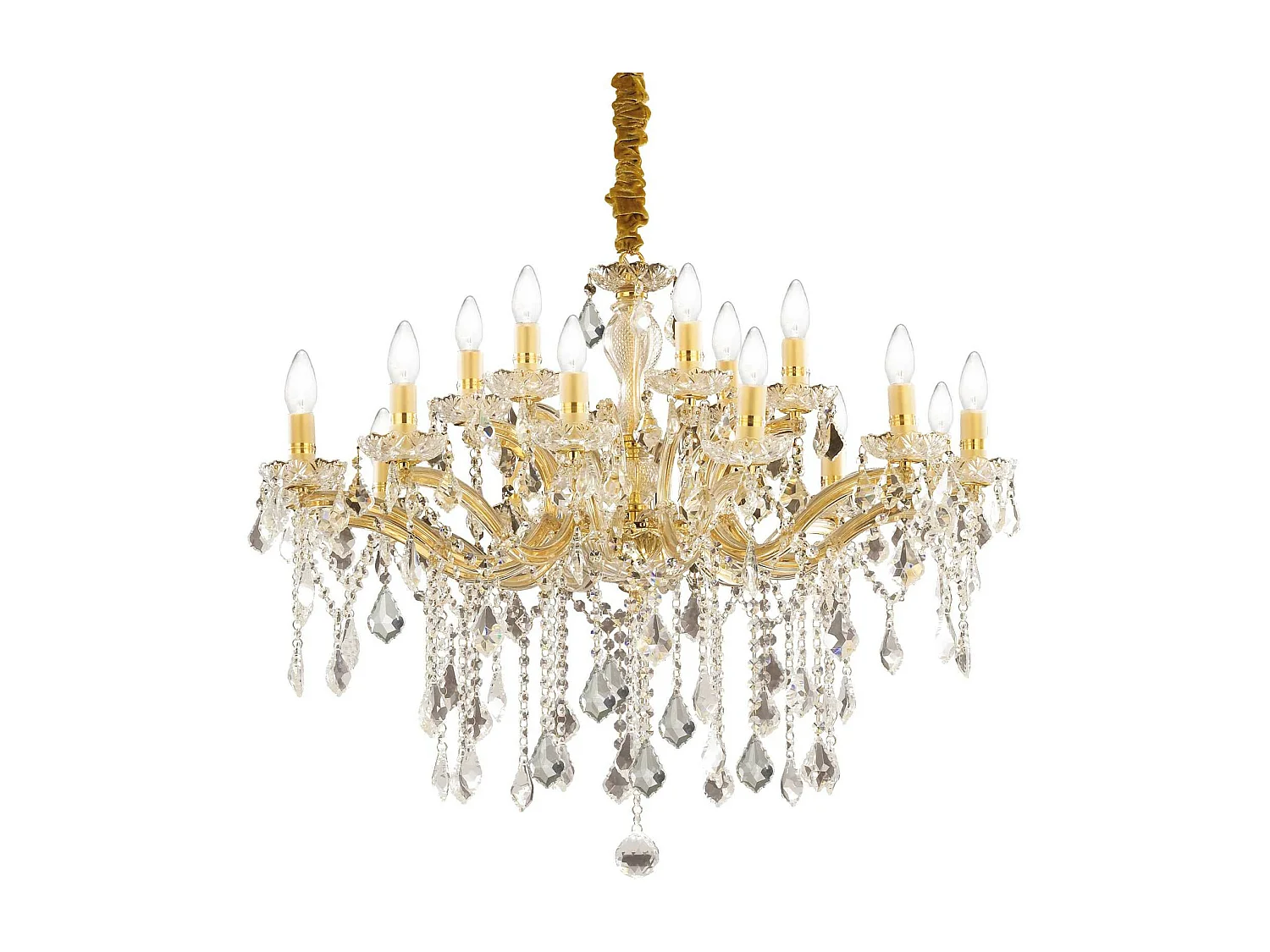 Ideal Lux Florian - Lampadario in cristallo a 18 luci con finitura dorata, attacco E14