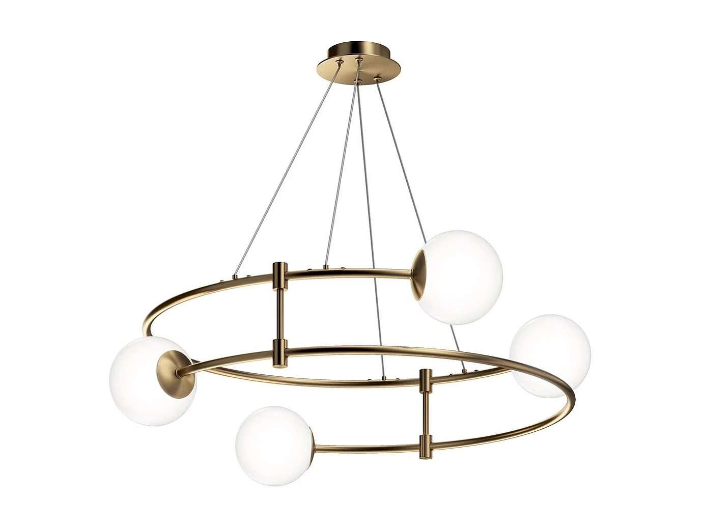 Lampadario Minimal Balance In Metallo Oro 4 Luci E Diffusori Sferici Bianchi