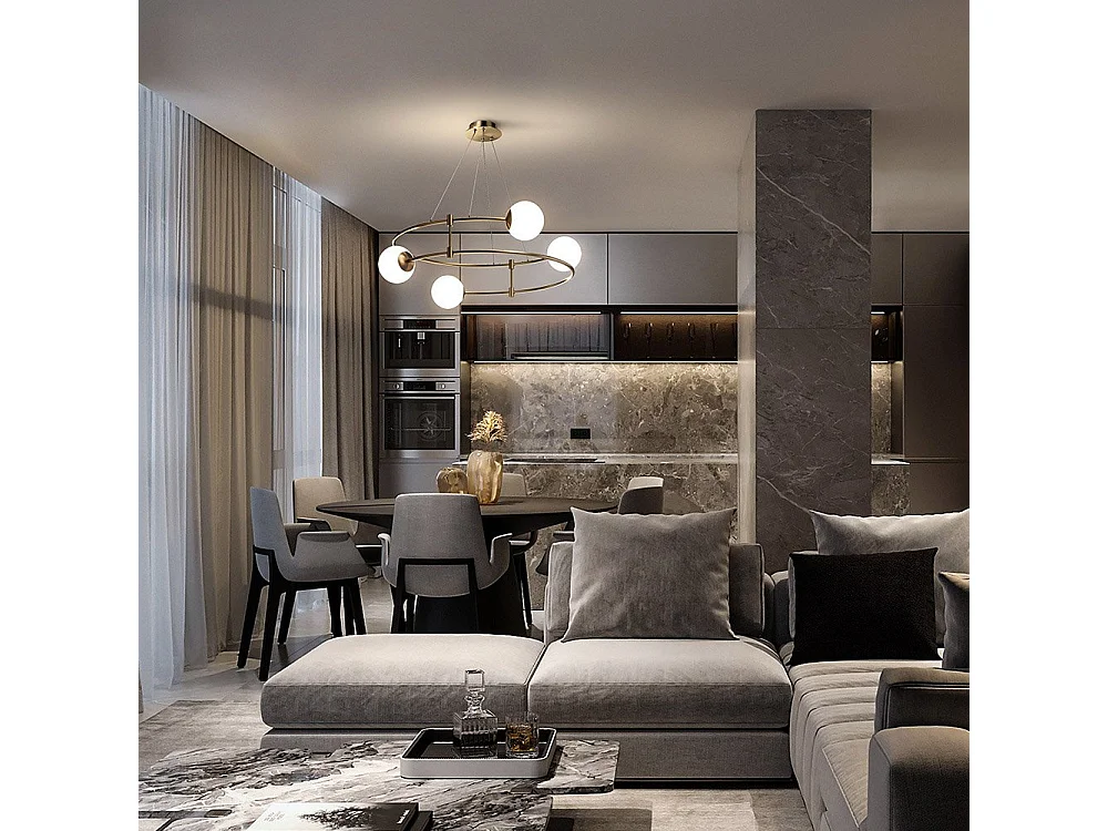 Lampadario Minimal Balance In Metallo Oro 4 Luci E Diffusori Sferici Bianchi