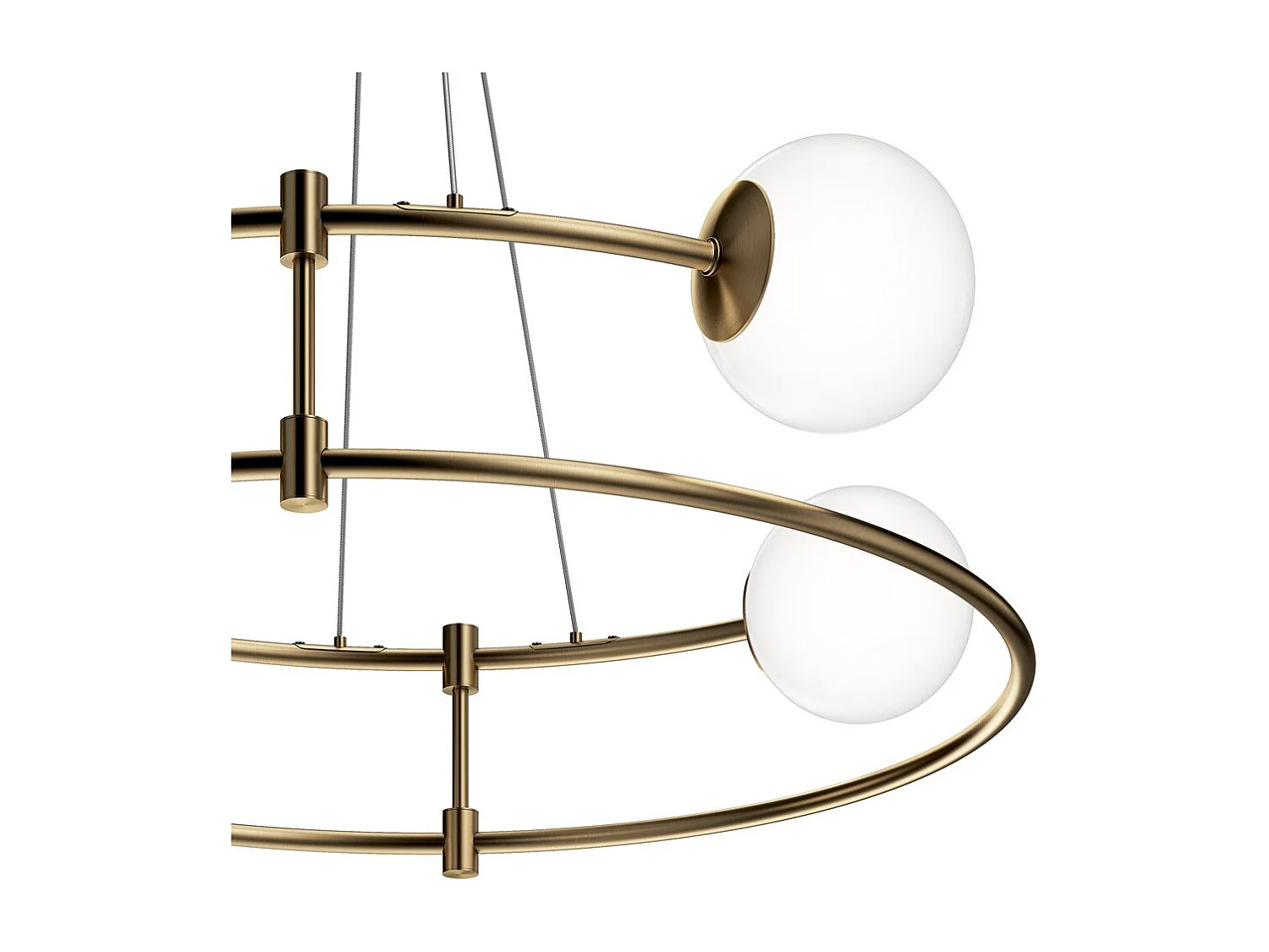 Lampadario Minimal Balance In Metallo Oro 4 Luci E Diffusori Sferici Bianchi