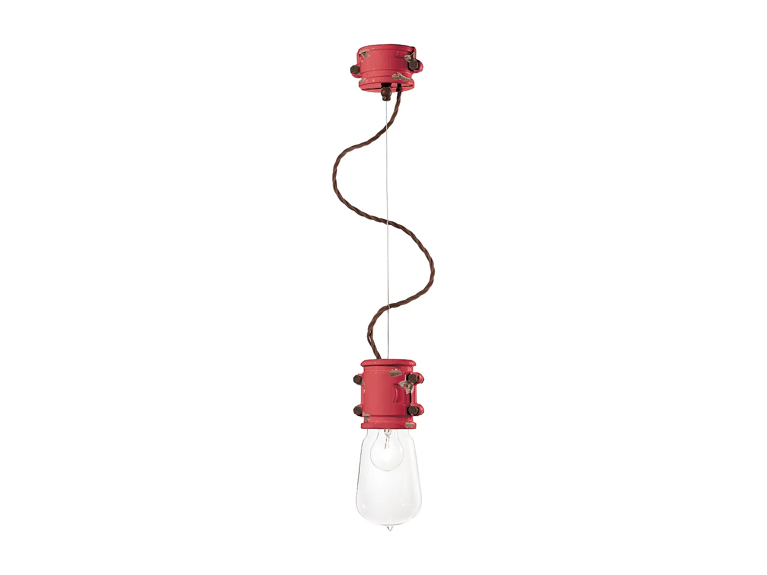 Lampadario Vintage Urban Ferro E Ceramica Rosso 1 Luce E27 12Cm