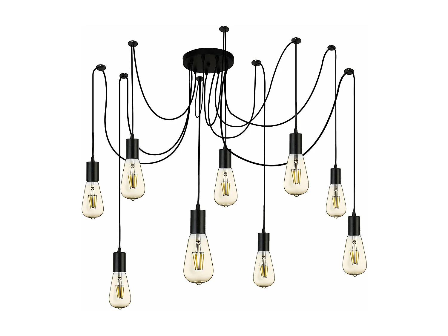 Lampadario Industrial-Nordico Squiggle Acciaio Nero 9 Luci E27