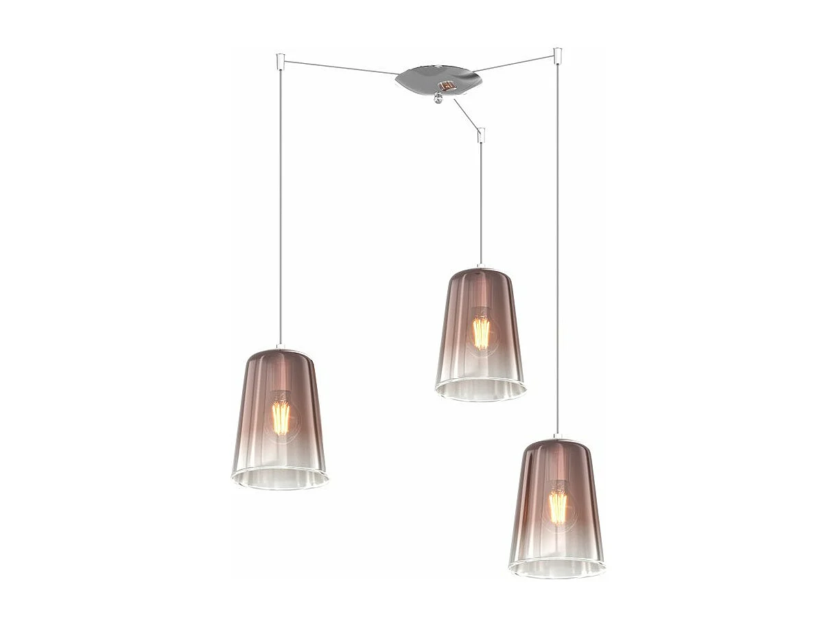 Sospensione Contemporanea Shaded Metallo Cromo Vetro Rame 3 Luci E27